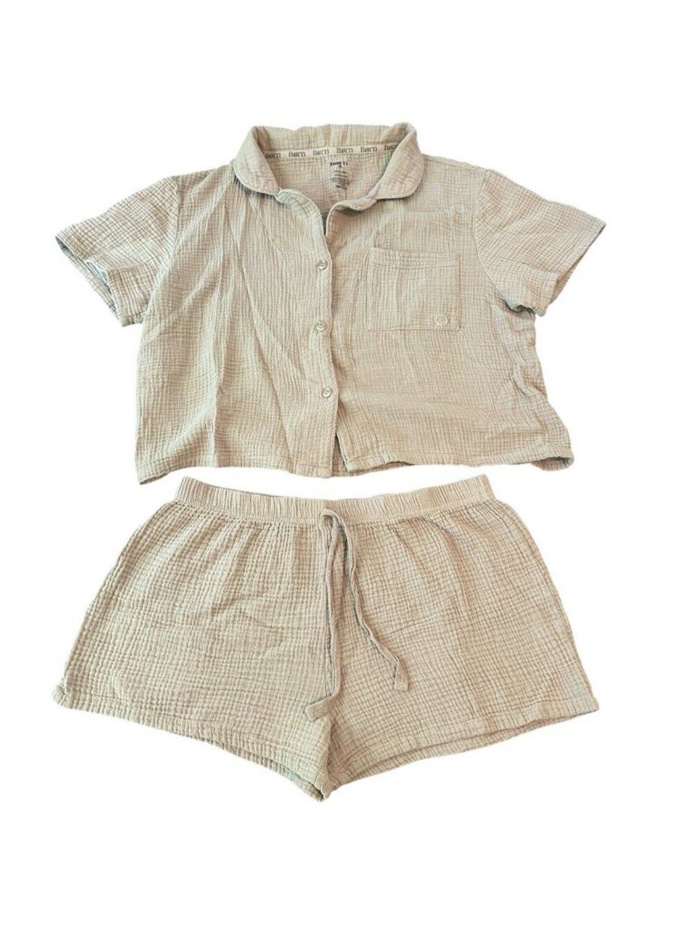 Born 100% Cotton Double Gauze Lounge Set XL Shorts Short Beige Oatmeal Beachy